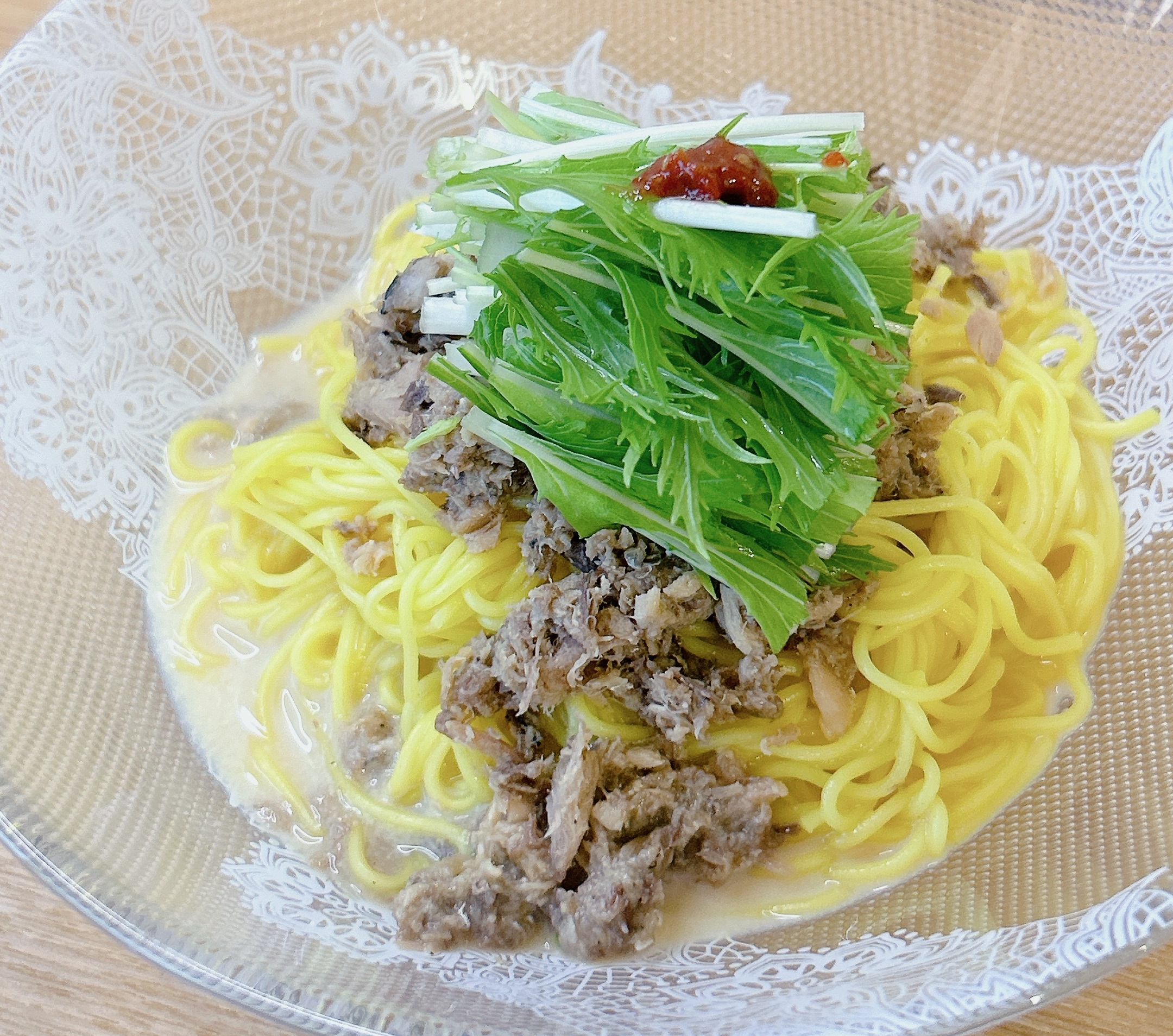 鯖の坦々豆乳そうめん