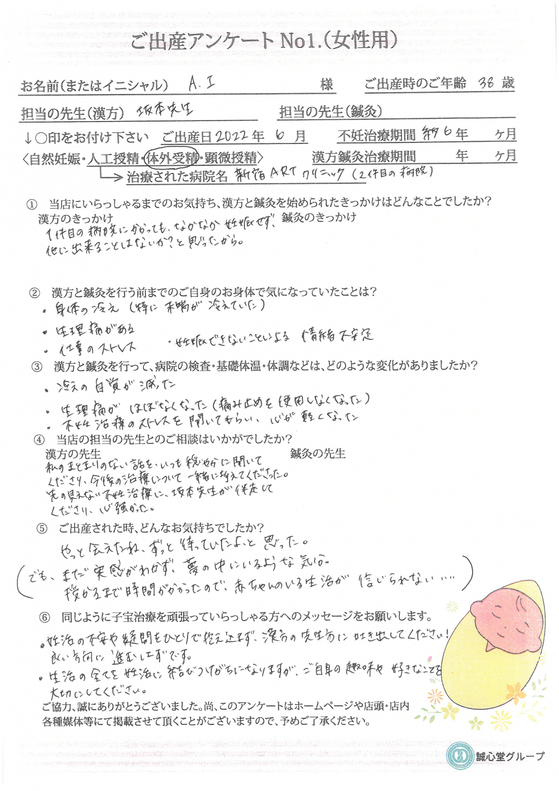 ★出産アンケート　38歳６年の不妊治療を経て無事に妊娠出産　★