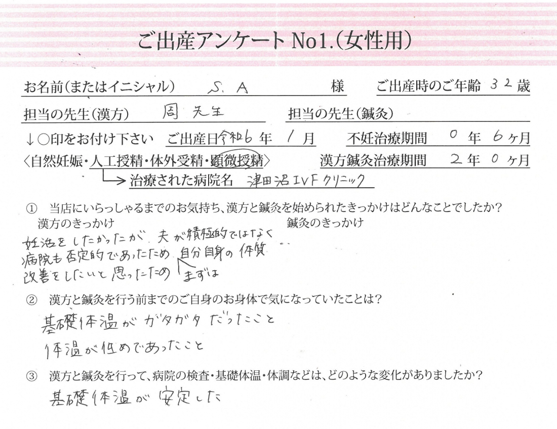 ～漢方で基礎体温が安定～《第一子・顕微授精・32歳》