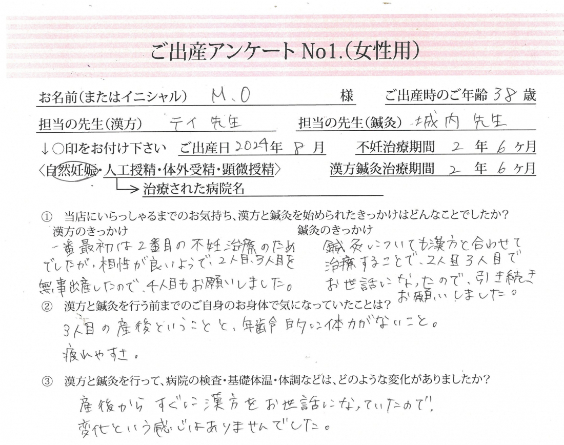 ❀ご出産アンケート《第4子・自然妊娠・38歳》❀